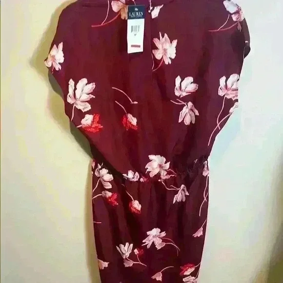 NWT Ralph Lauren sz 4P Burgundy Floral Print Midi Dress - Picture 5 of 9
